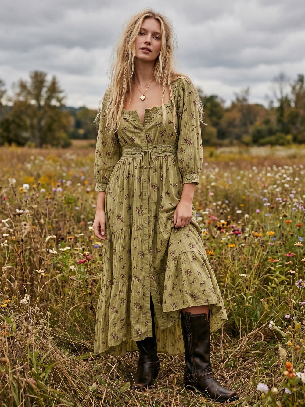 Free People Bohemian Cottage Ethereal Dainty Morning Meadows Maxi Dress XL NWT - Picture 5 of 14
